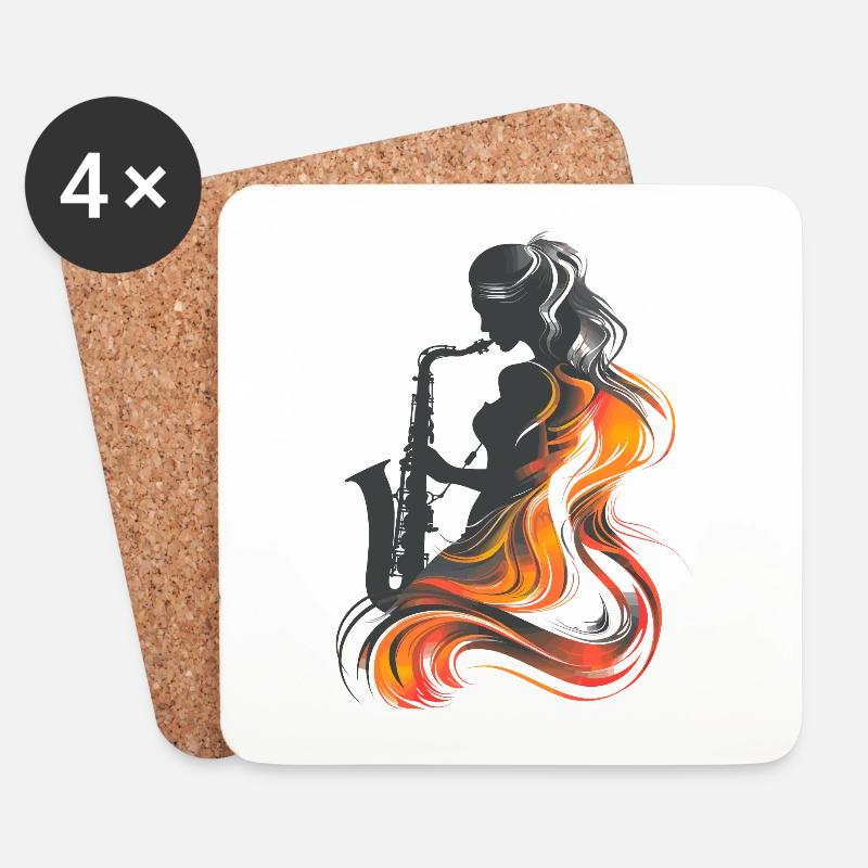 Saxophonistin Grafik - Untersetzer (4er-Set) - Weiß