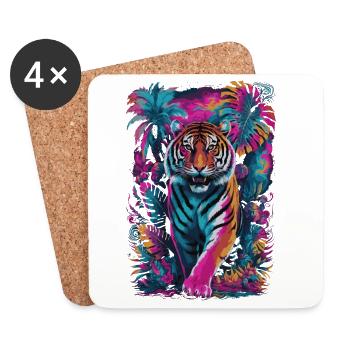 Psychedelischer Tiger im lebendigen Dschungel-Design - Untersetzer (4er-Set) - Weiß - Vorne