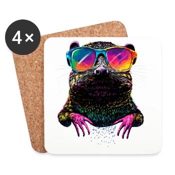 Taupe avec des lunettes de soleil Love Cute Moles - Dessous de verre (lot de 4) - blanc - Devant