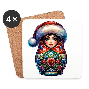 Matriochka russe Noël Russie - Dessous de verre (lot de 4) - blanc - Devant