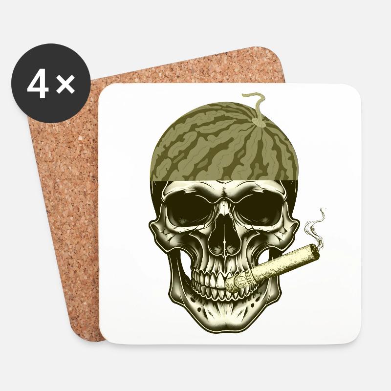 Wassermelonenkopf Totenkopf im Stil - Untersetzer (4er-Set) - Weiß