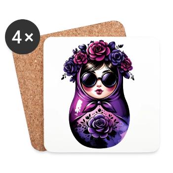 Russian Girl Matryoshka Moscow with Sunglasses - Coasters (set of 4) - white - Front