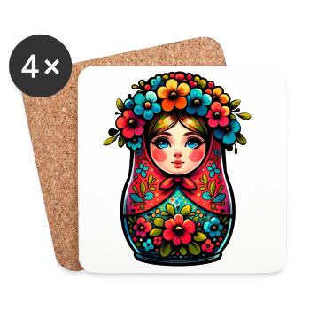 Russian Girl Matryoshka Moscow with Sunglasses - Coasters (set of 4) - white - Front