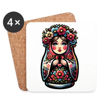 Russian Girl Matryoshka Moscow with Sunglasses - Coasters (set of 4) - white - Front