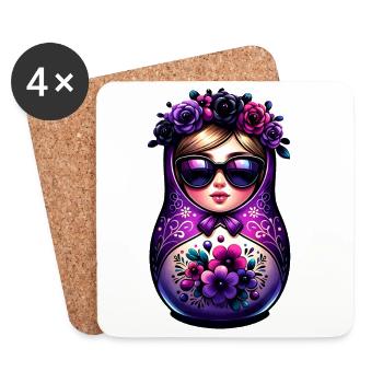Russian Girl Matryoshka Moscow with Sunglasses - Coasters (set of 4) - white - Front