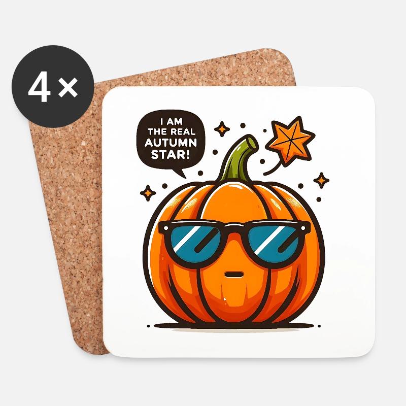 Herbststar: Kürbis mit Sonnenbrille - Untersetzer (4er-Set) - Weiß
