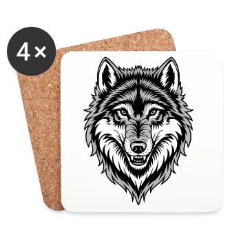 Wolf Kostüm blauer Wolfskopf Werwolf und - Untersetzer (4er-Set) - Weiß - Vorne