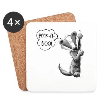 Peek-A-Boo Dachs Cartoon Tiermotiv Waldtier - Untersetzer (4er-Set) - Weiß - Vorne