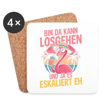 Party Flamingo Sommer Spruch Bin da kannlosgehen - Untersetzer (4er-Set) - Weiß - Vorne