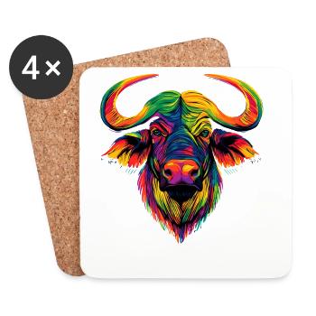 Buffle du Cap Buffalo Safari Buffle d’Afrique - Dessous de verre (lot de 4) - blanc - Devant