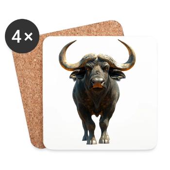 Buffle du Cap Buffalo Safari Buffle d’Afrique - Dessous de verre (lot de 4) - blanc - Devant