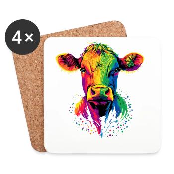 Kuh Bauer Rind Milch Vegan Kalb Cow Bauernhof Kühe - Untersetzer (4er-Set) - Weiß - Vorne