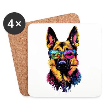 Schäferhund Bunte Farben Pop Art Hund Schäferhunde - Untersetzer (4er-Set) - Weiß - Vorne