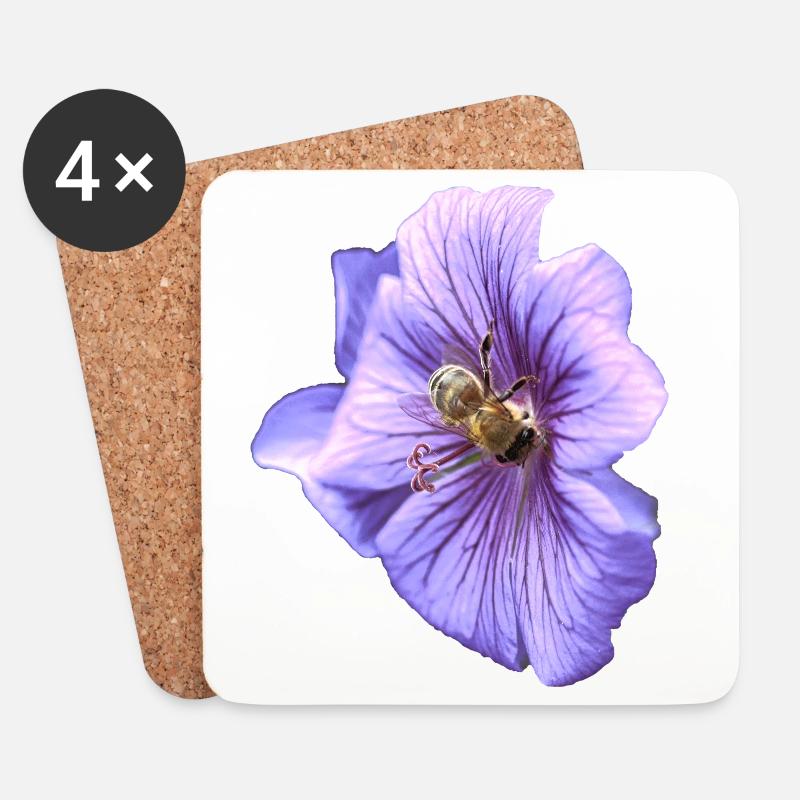 Violette Blüte mit Biene - Untersetzer (4er-Set) - Weiß
