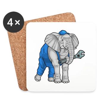 Elefant Mechaniker Schraubenschlüssel Werkstatt - Untersetzer (4er-Set) - Weiß - Vorne