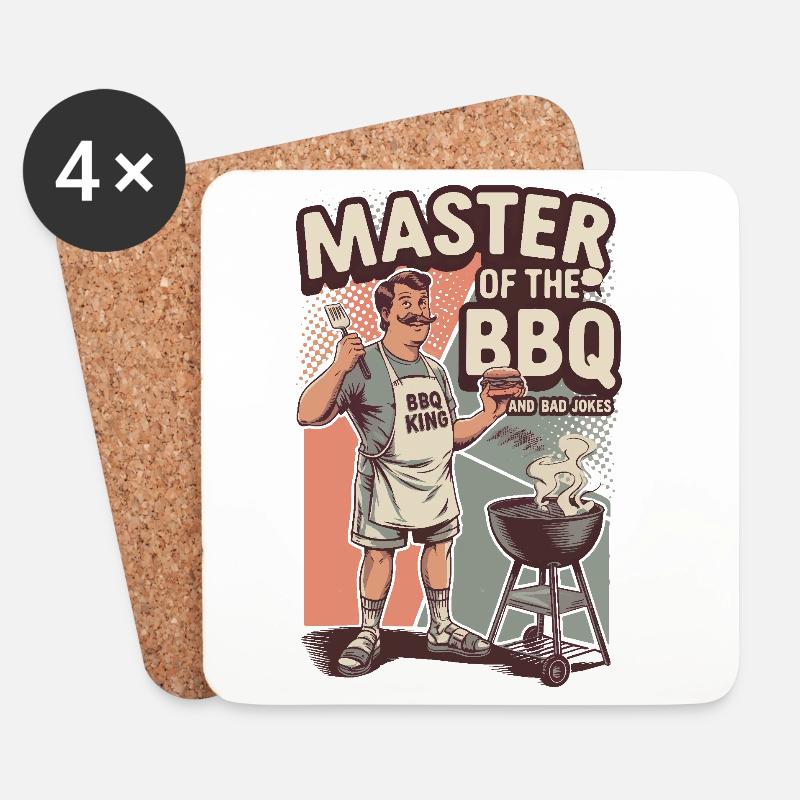 Retro BBQ Master Lustiger Grill König - Untersetzer (4er-Set) - Weiß