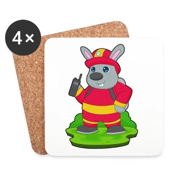 Pompier Bunny Microphone Brigade d’incendie - Dessous de verre (lot de 4) - blanc - Devant