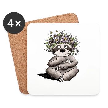 Flowers sloth in spring - Coasters (set of 4) - white - Front
