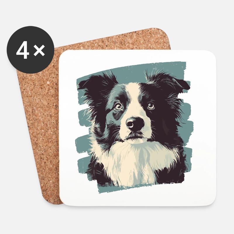 Border Collie - Untersetzer (4er-Set) - Weiß