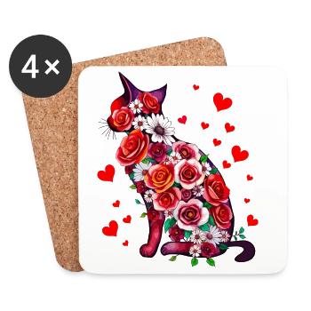 Fleurs Chat - Dessous de verre (lot de 4) - blanc - Devant