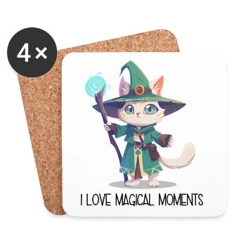I Love Magical Moments – Magier Katze Cartoon - Untersetzer (4er-Set) - Weiß - Vorne
