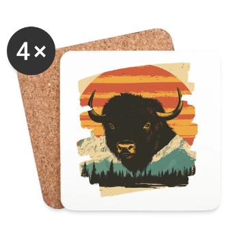 Bison Rétro - Dessous de verre (lot de 4) - blanc - Devant