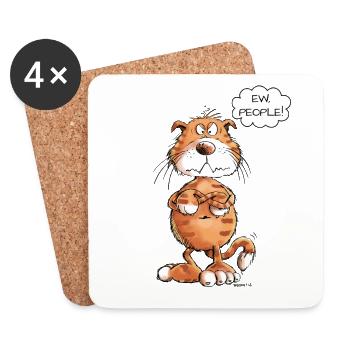 Grumpy Ew People Red Cat Saying Cats - Coasters (set of 4) - white - Front