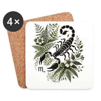 Skorpion Sternzeichen - Florales und von der Natur inspiriertes Design - Untersetzer (4er-Set) - Weiß - Vorne