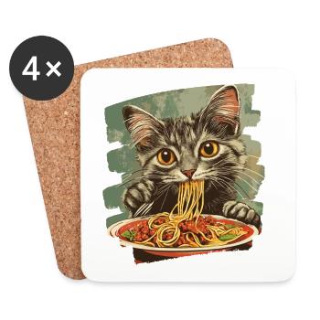 Katze Nudeln Retro - Untersetzer (4er-Set) - Weiß - Vorne