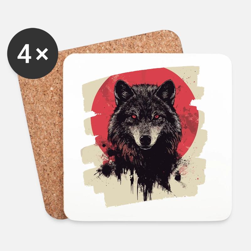 Wolf Retro - Untersetzer (4er-Set) - Weiß