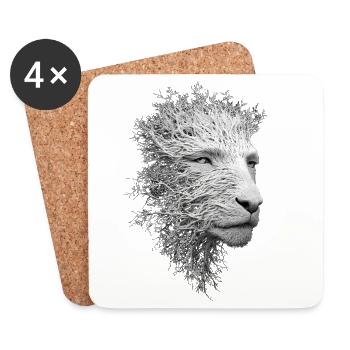 Lioness Roots Surreal Nature Artistic Intricate - Coasters (set of 4) - white - Front