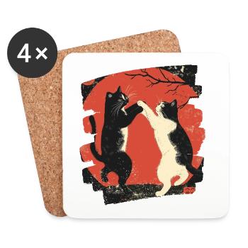 Combat de chats japonais - Dessous de verre (lot de 4) - blanc - Devant
