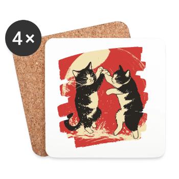Combat de chats japonais - Dessous de verre (lot de 4) - blanc - Devant