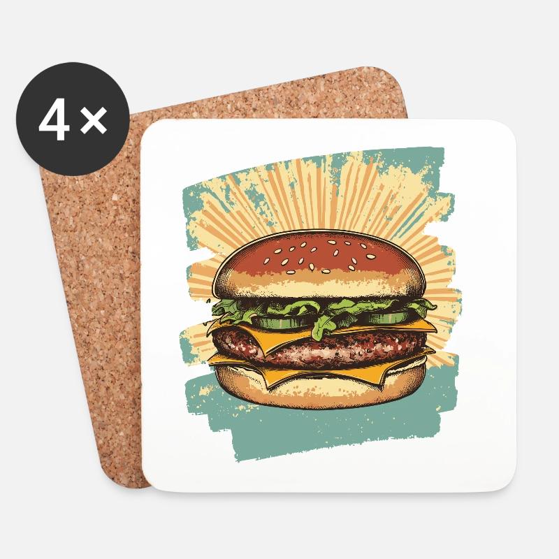 Burger Retro - Untersetzer (4er-Set) - Weiß