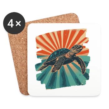 Sea Turtle Retro - Coasters (set of 4) - white - Front