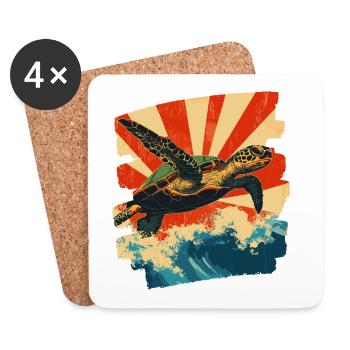 Sea Turtle Retro - Coasters (set of 4) - white - Front