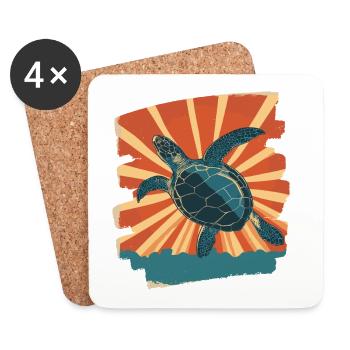 Sea Turtle Retro - Coasters (set of 4) - white - Front