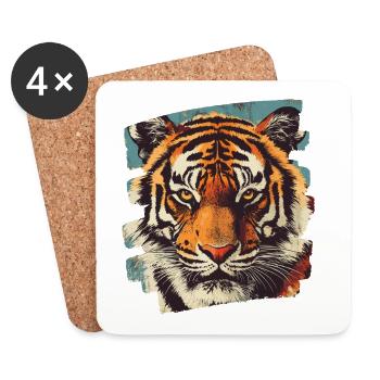 Tiger Retro - Untersetzer (4er-Set) - Weiß - Vorne