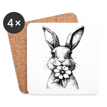 Ostern Hase Blume Blumenhase Cottagecore Frühling - Untersetzer (4er-Set) - Weiß - Vorne