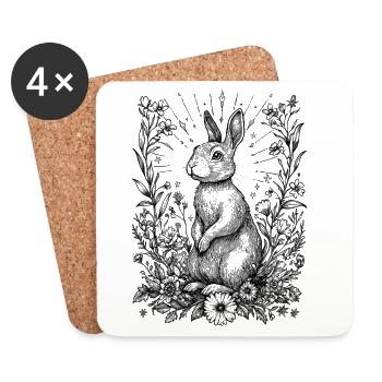 Cottagecore Boho Bunny Bunny Motif Printemps Bohème - Dessous de verre (lot de 4) - blanc - Devant