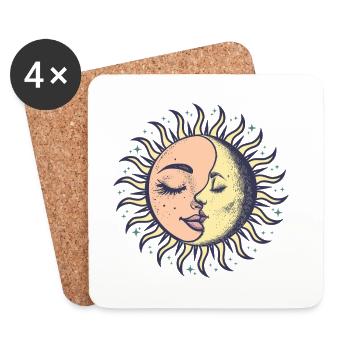 Boho Sun Moon Spirituality Sun Face - Coasters (set of 4) - white - Front