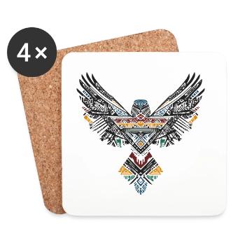 Tribal Hawk Boho Faucon Oiseau Totem Bohème - Dessous de verre (lot de 4) - blanc - Devant