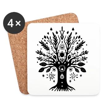 Bohemian Ethno Baum Tribal Natur Boho Geschenk - Untersetzer (4er-Set) - Weiß - Vorne