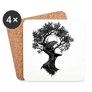 Boho Tree Woman Nature Abstract Graphic Mystical - Coasters (set of 4) - white - Front