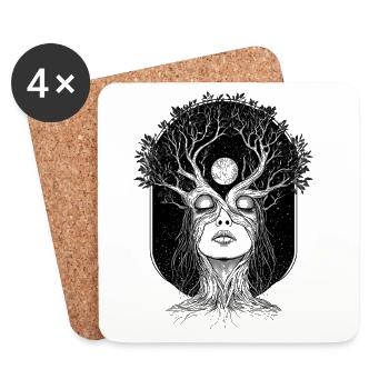 Boho Baum Frau Gaea Abstrakt Grafik Mystisch - Untersetzer (4er-Set) - Weiß - Vorne