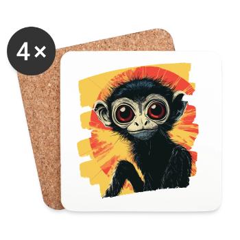 Singe araignée rétro - Dessous de verre (lot de 4) - blanc - Devant