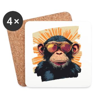 Singe Rétro - Dessous de verre (lot de 4) - blanc - Devant