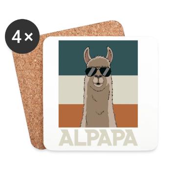 Papa Alpaga Papa Drôle Lama Cadeau de Fête des Pères - Dessous de verre (lot de 4) - blanc - Devant