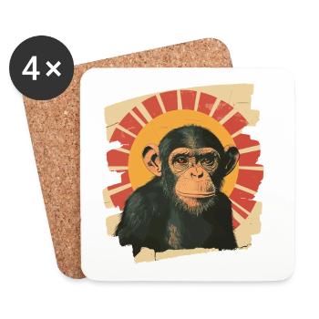 Singe Rétro - Dessous de verre (lot de 4) - blanc - Devant