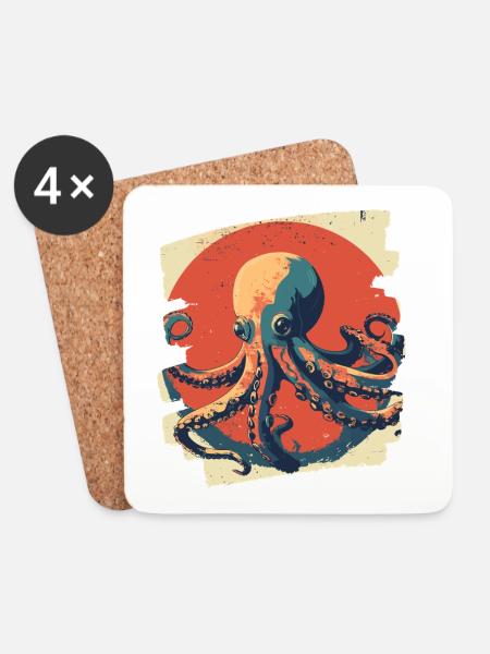 Kraken Oktopus - Untersetzer (4er-Set) - Weiß